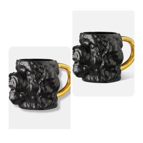 New Set Of Two Black and Gold 3D Dog Face Shaped Stoneware Coffee Mug 14 oz - Picture 15 of 16
